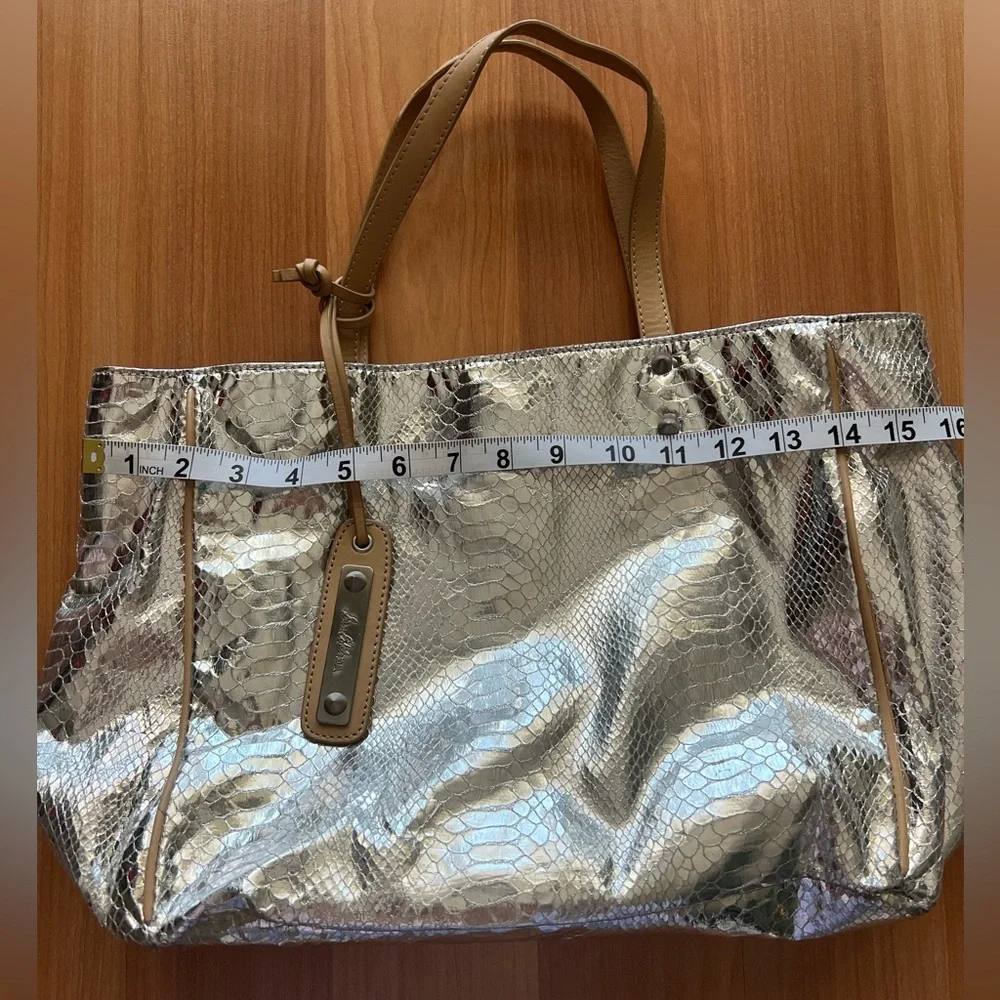 Sam Edelman Metallic Snake Print Tote Bag Silver Large Shoulder Bag - Picture 4 of 16